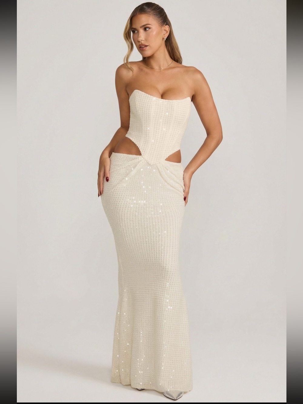 Oh Polly Strapless Sequin Cutout Maxi Gown